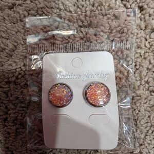 NIP Druzy Stud Pierced Earrings Coral